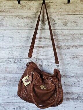 GAL Pearlized Washed Bronze Mini Croc Hobo Shoulder Bag Crossbody Faux